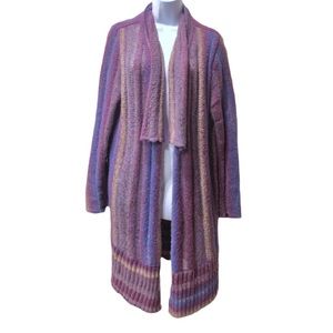 Chico's Women's Size 3 Purple Stripe Wool Blend Longsleeve Open Cardigan Sweater